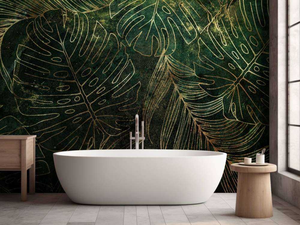 Green texture with golden leaves