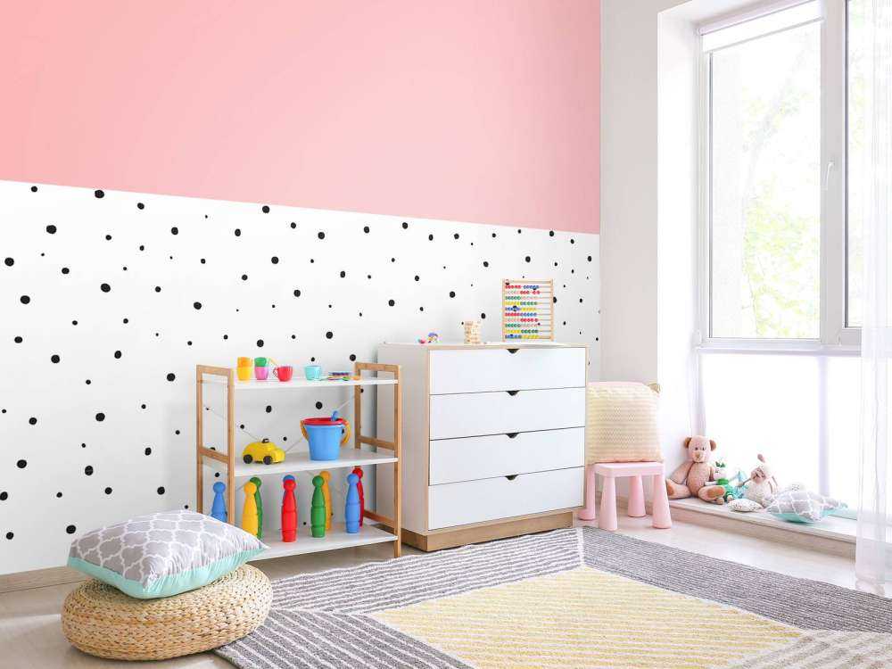 Pink and white areas with black dots