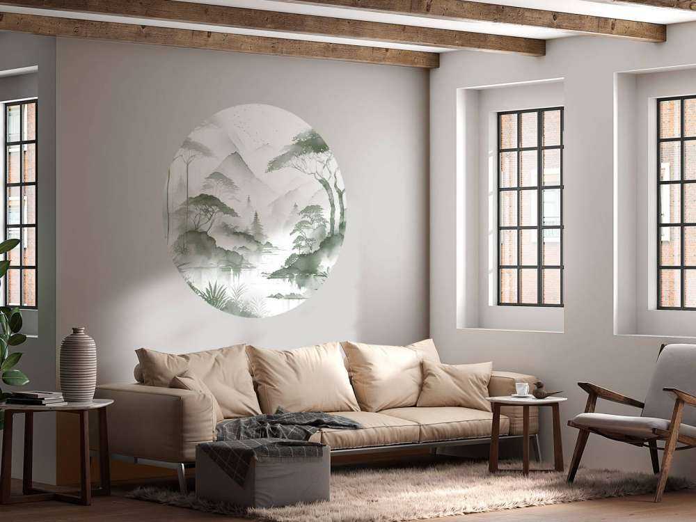 Mountain Lake in Misty Ink, green