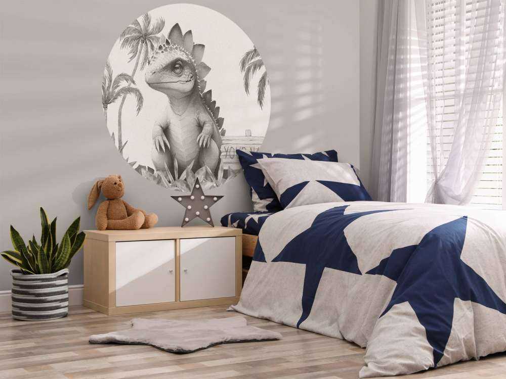 Baby stegosaurus in the beige jungle