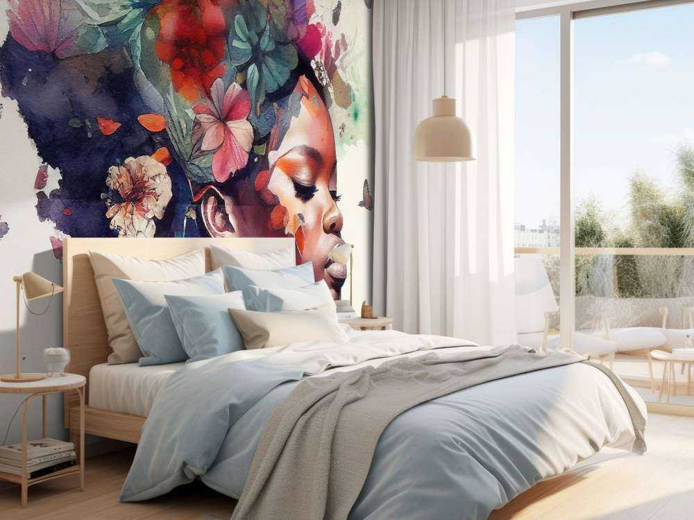 Watercolor Butterfly African Woman #1