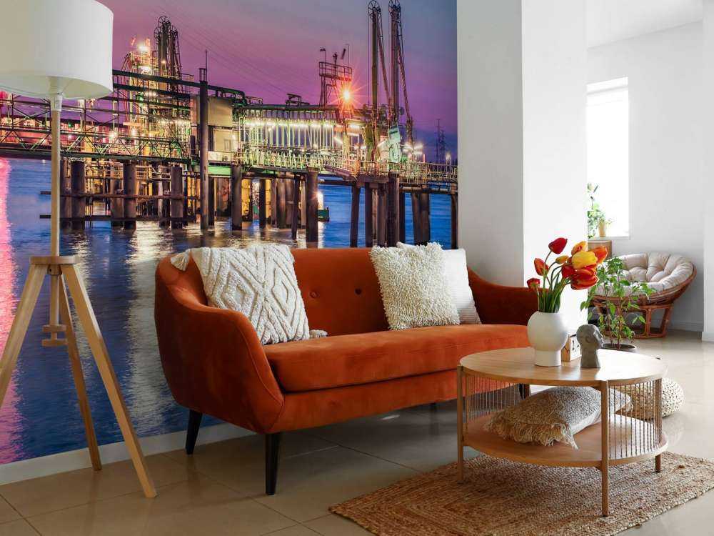 Haven van Antwerpen bij zonsondergang