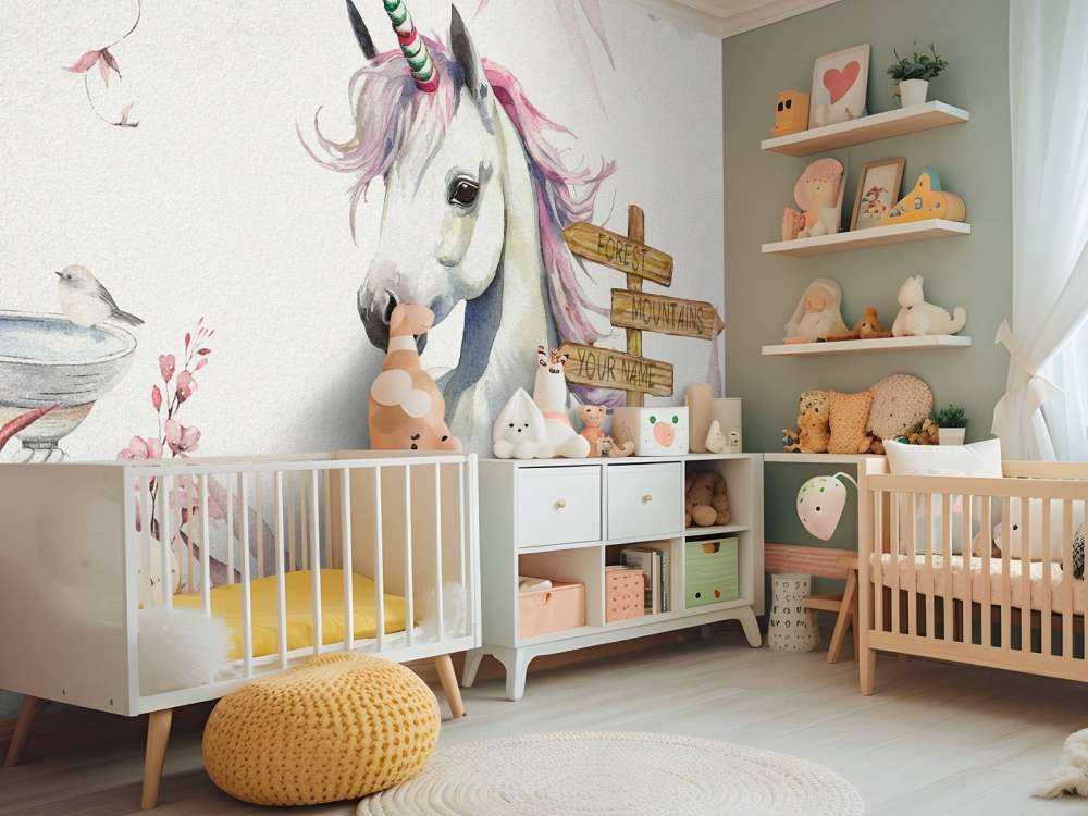 Baby unicorn with plants pink