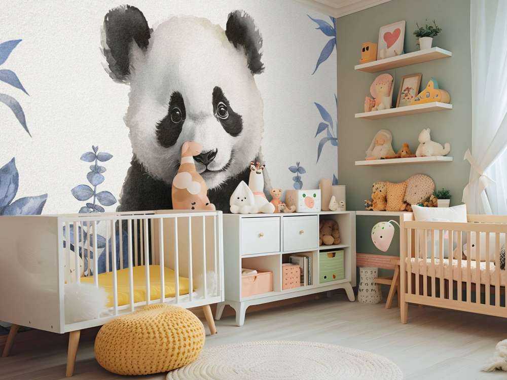 Baby panda in the jungle blue