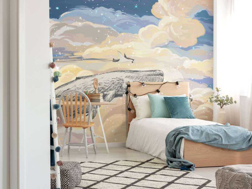 Whale swimming through the clouds