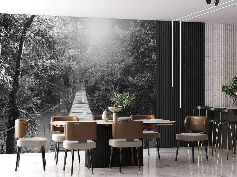 Suspension bridge black and white