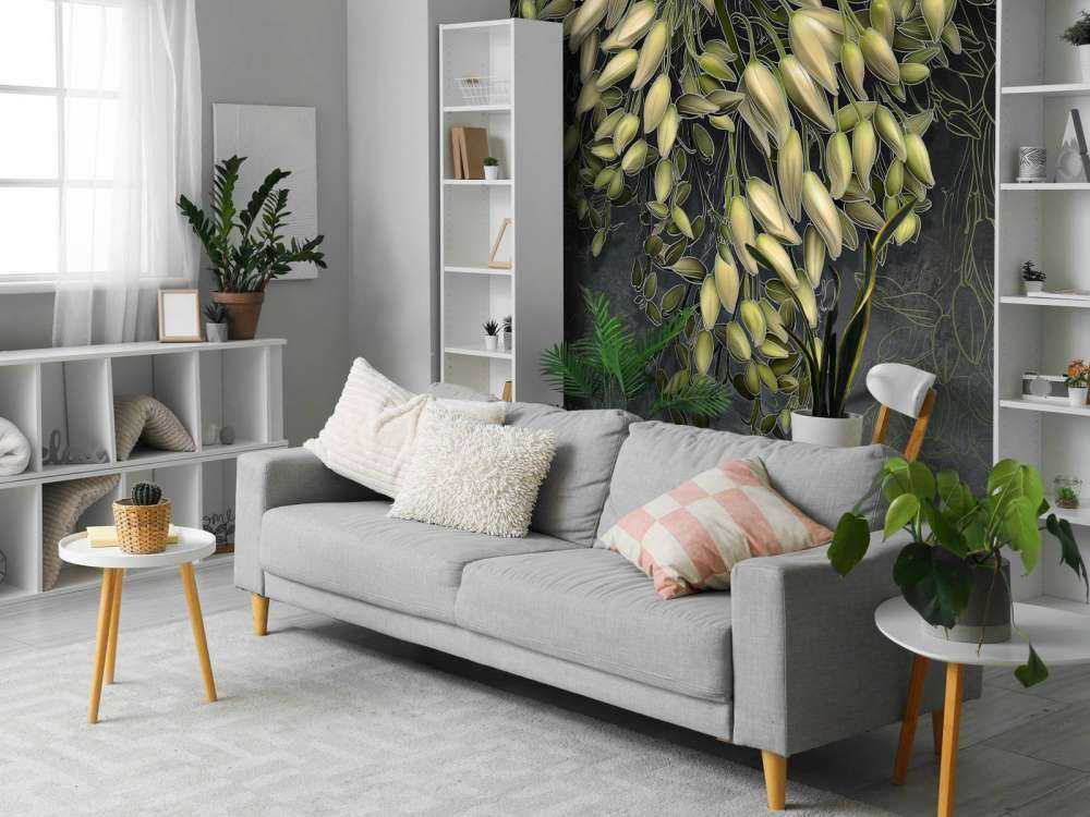 White flower calyxes on a dark gray concrete structure