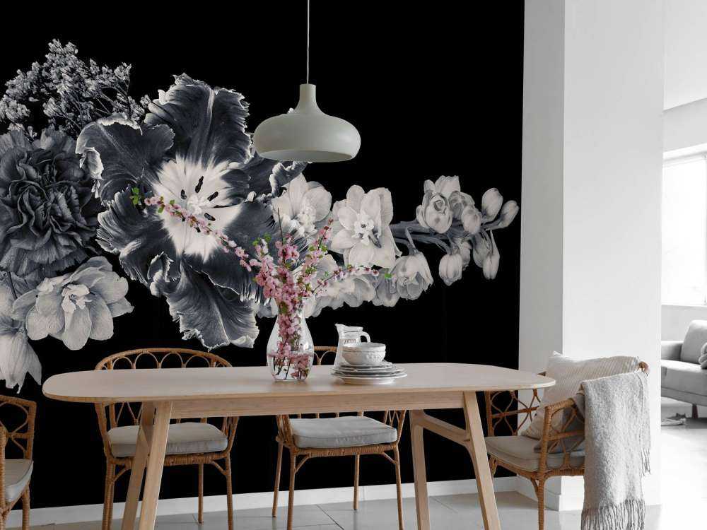 Zwart-wit bloemen boeket