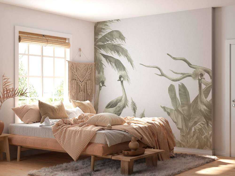 Jungle with cranes in green