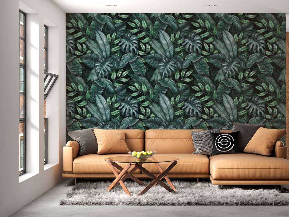 Botanical pattern with palm leaves