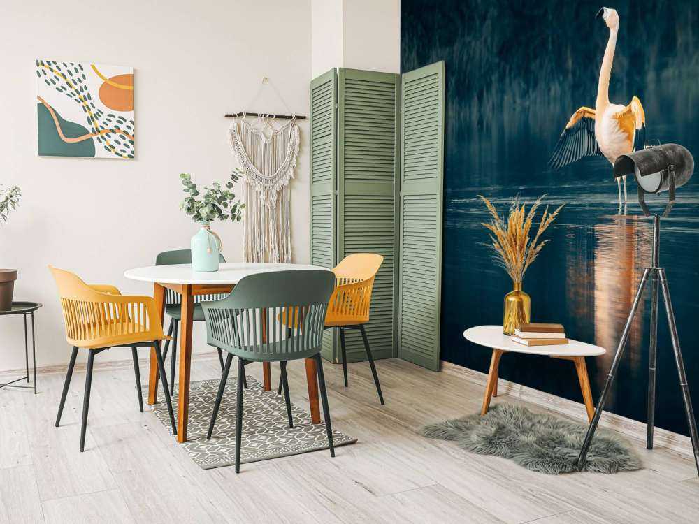 Flamingo in abandoned lake