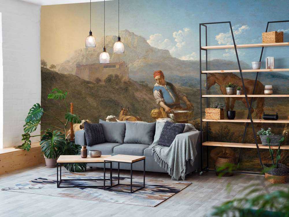Italiaans landschap met geitenmelkster