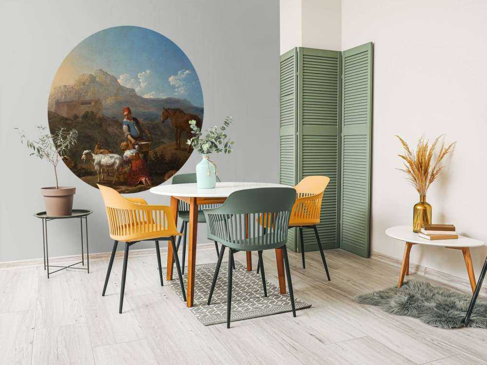 Italiaans landschap met geitenmelkster