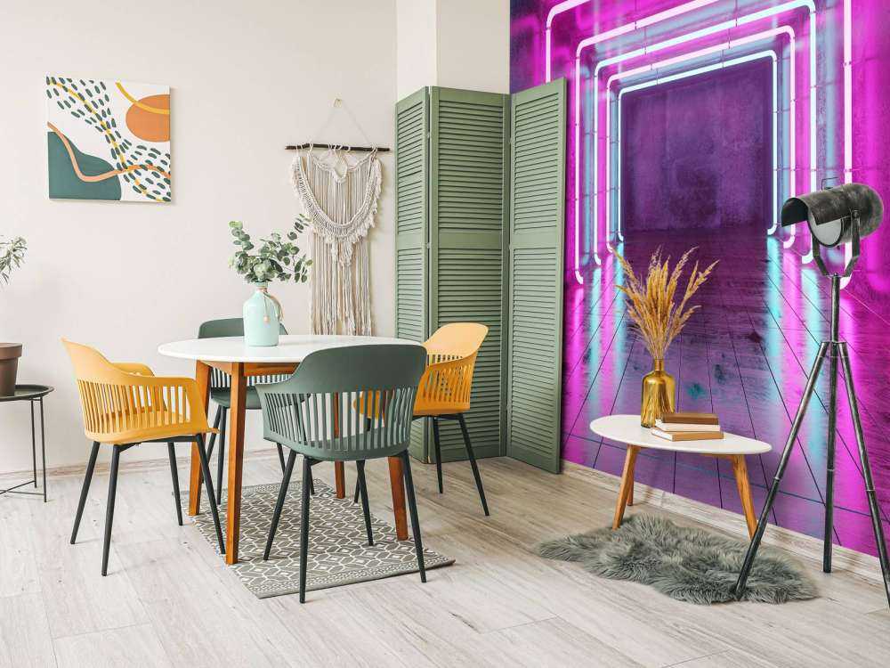 Concrete room with neon lights