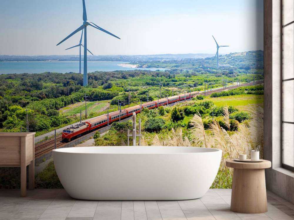 Rode trein langs windmolens