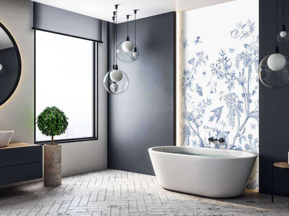 Floral illustration, blue and white