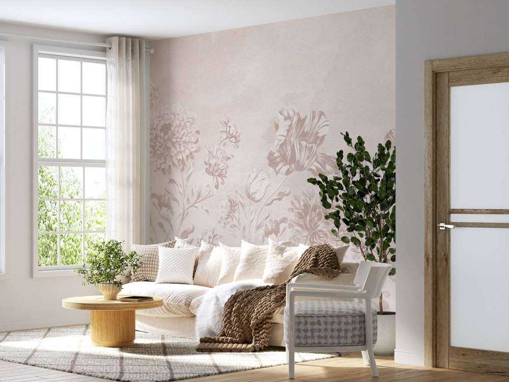 Baroque floral landscape - powder pink
