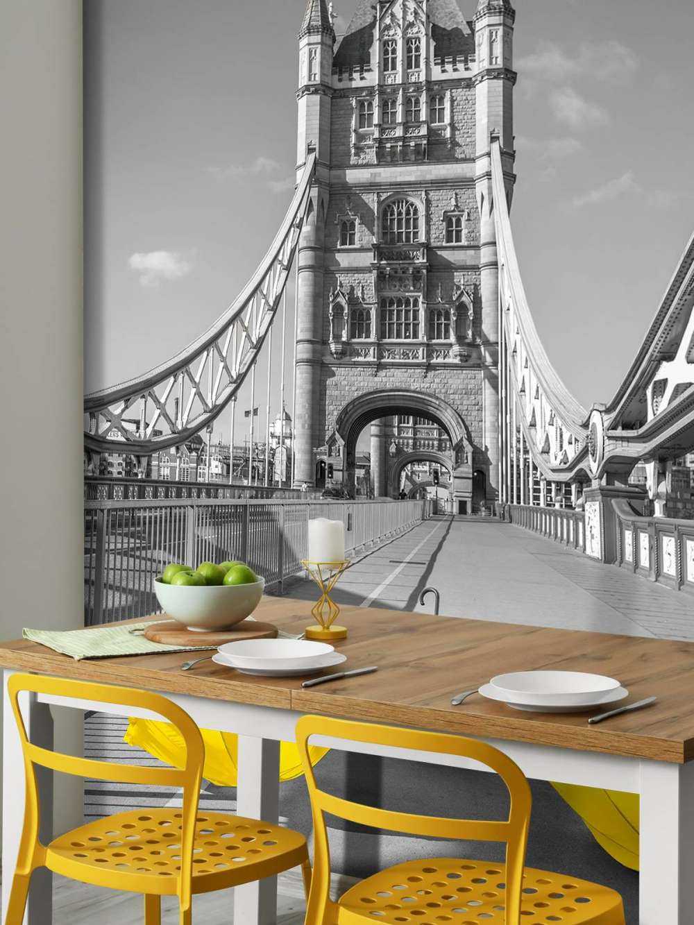 Yellow umbrellas on Tower bridge