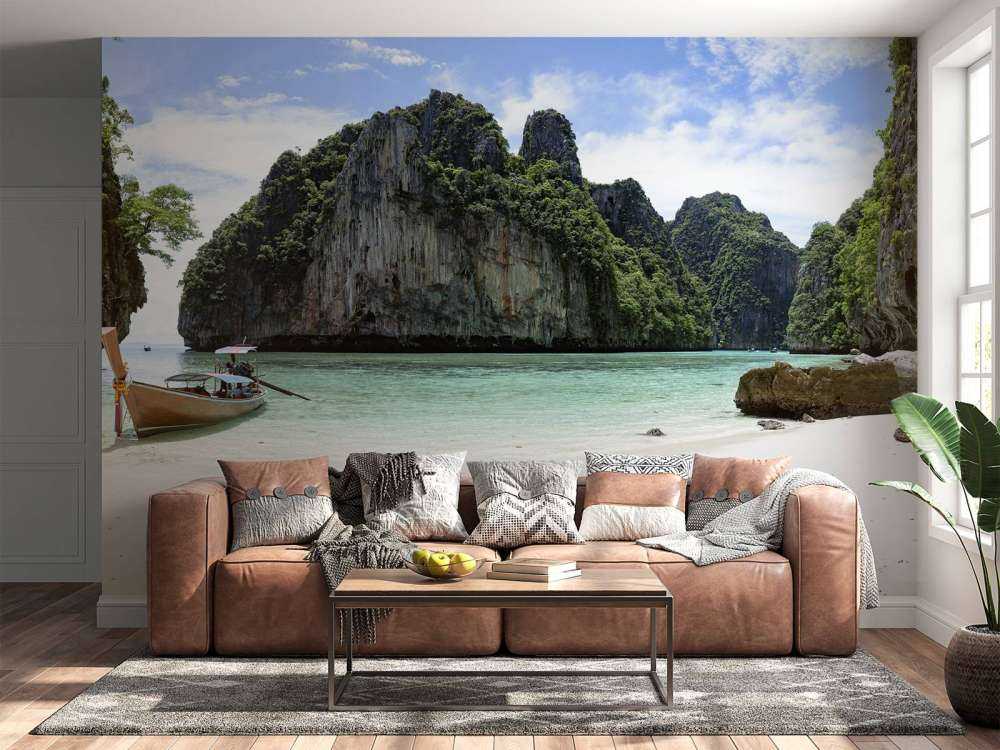 Long tail boat at island