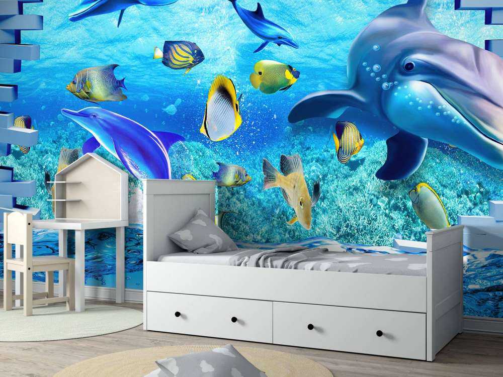 Dolphins behind a wall