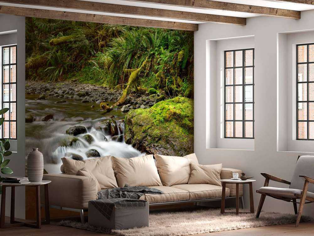 Green rock with river