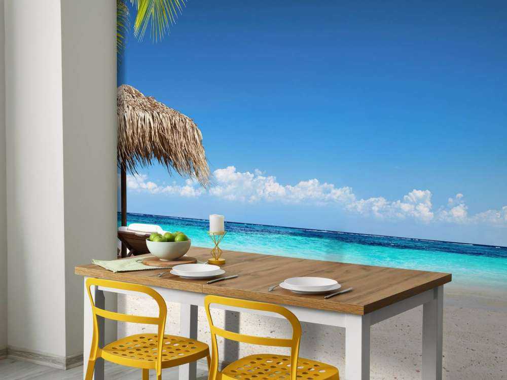 Chairs and parasol on tropical beach