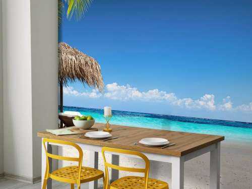 Chairs and parasol on tropical beach