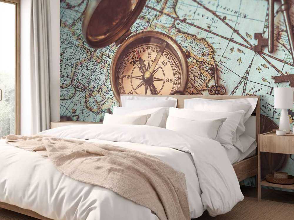 Vintage world map with compass