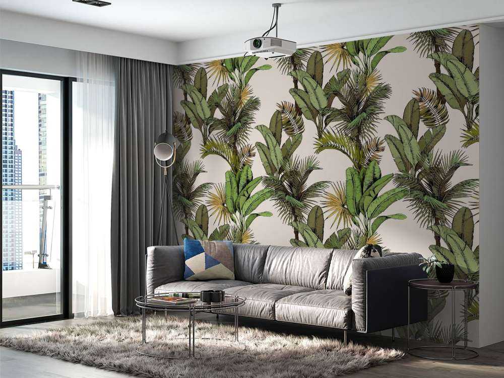 Tropical palm and banana leaves