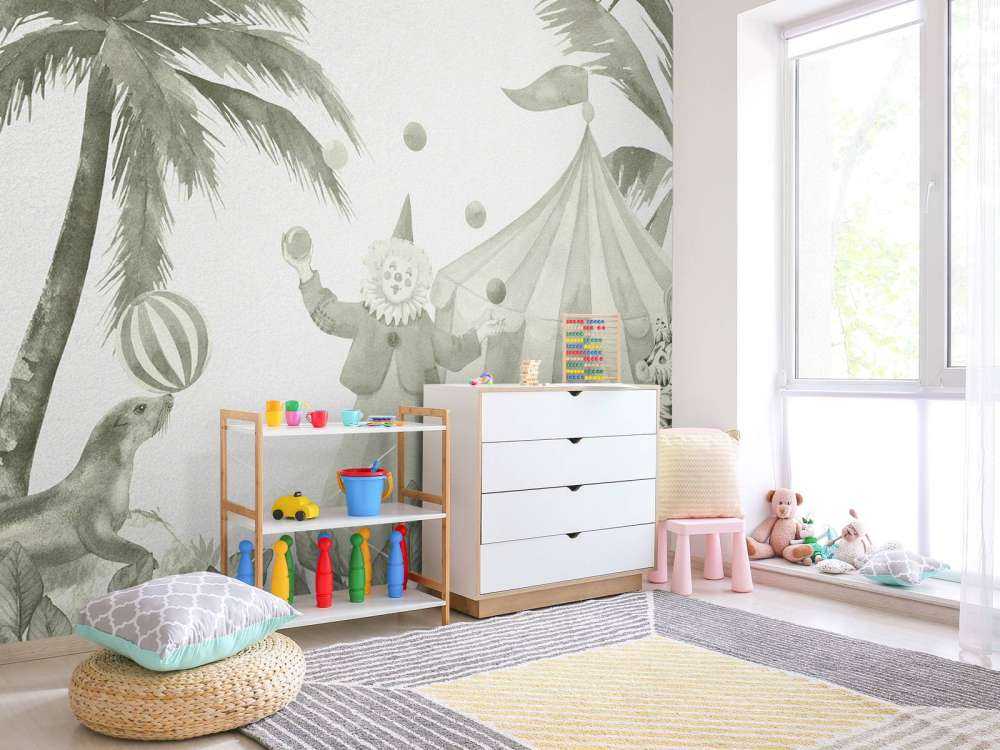 Merry circus animals in green