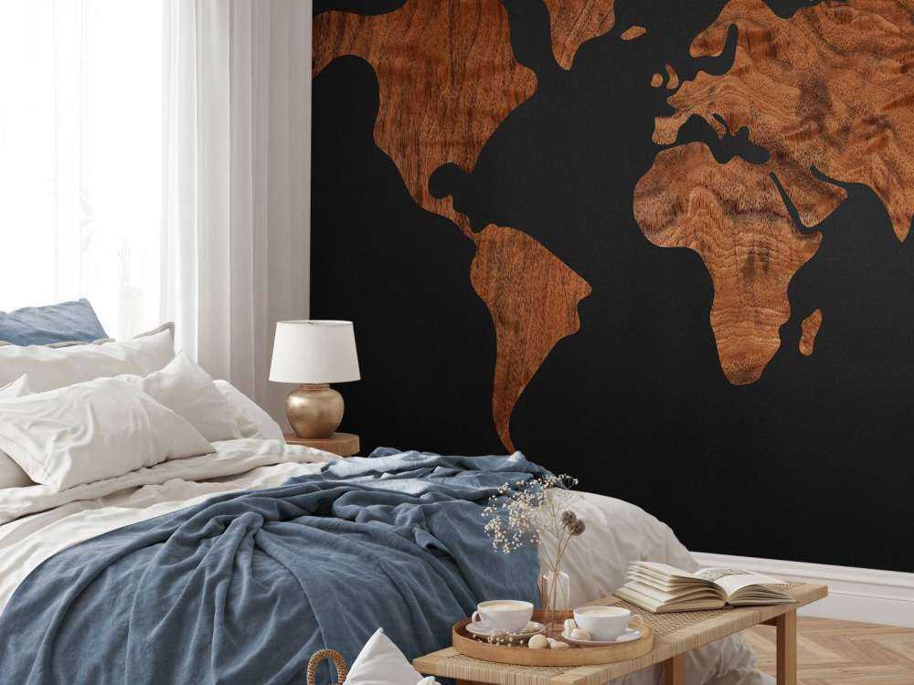 World map with wood veneer