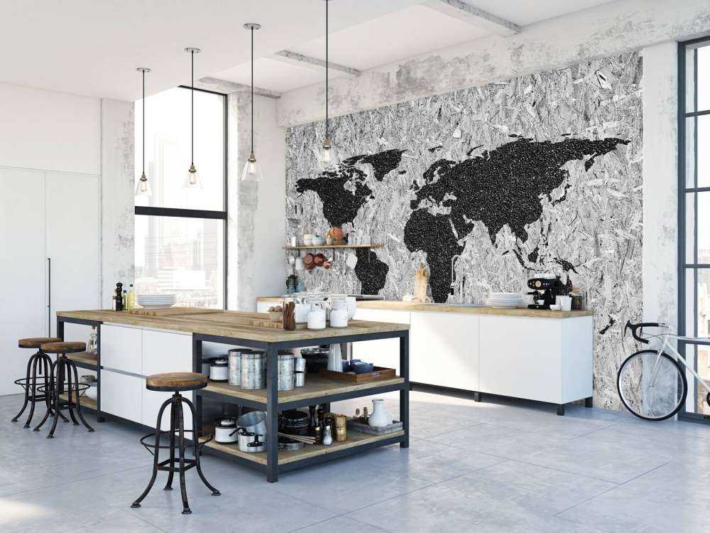 Black world map on white background