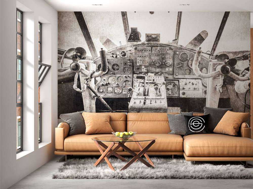 Aeroplane cockpit in sepia