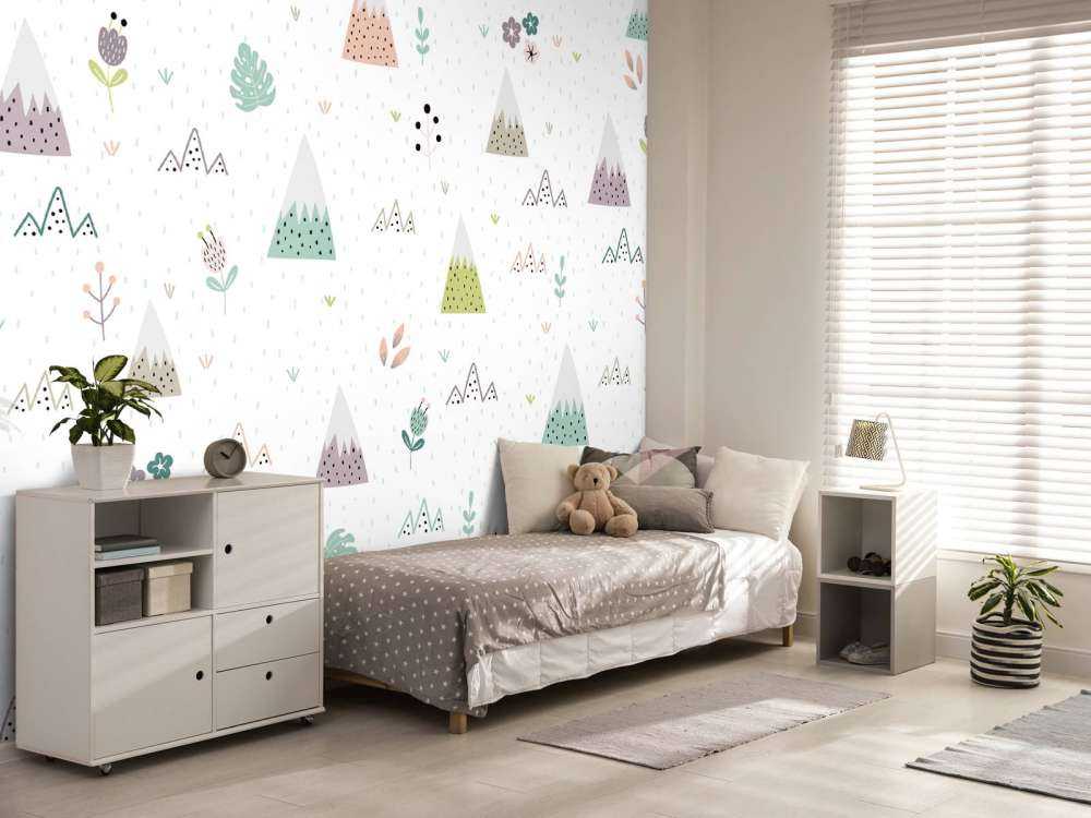 Mountains, plants and flowers pattern