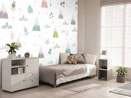Mountains, plants and flowers pattern