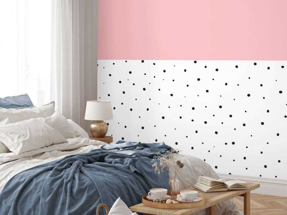 Pink and white areas with black dots