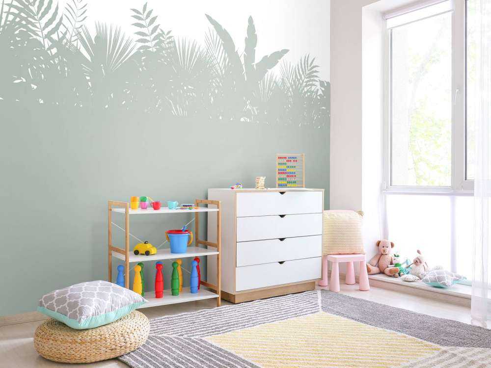 Silhouettes palm leaves, light green