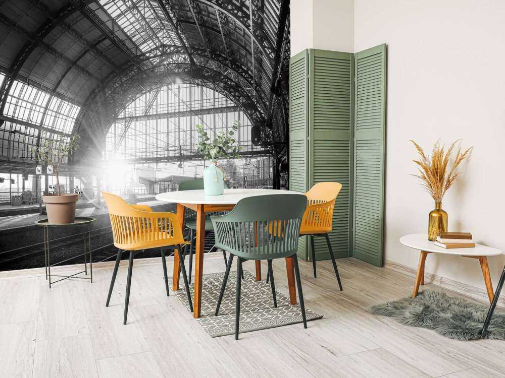 Sunrise on a station in black and white