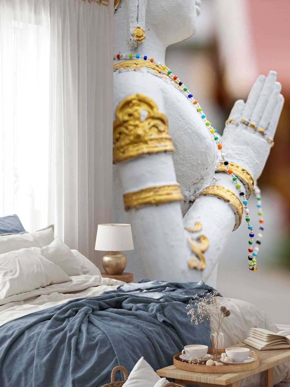 White and gold Buddha Temple complex Bangkok (Thailand)