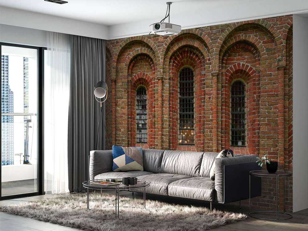 Brick wall with arches and windows