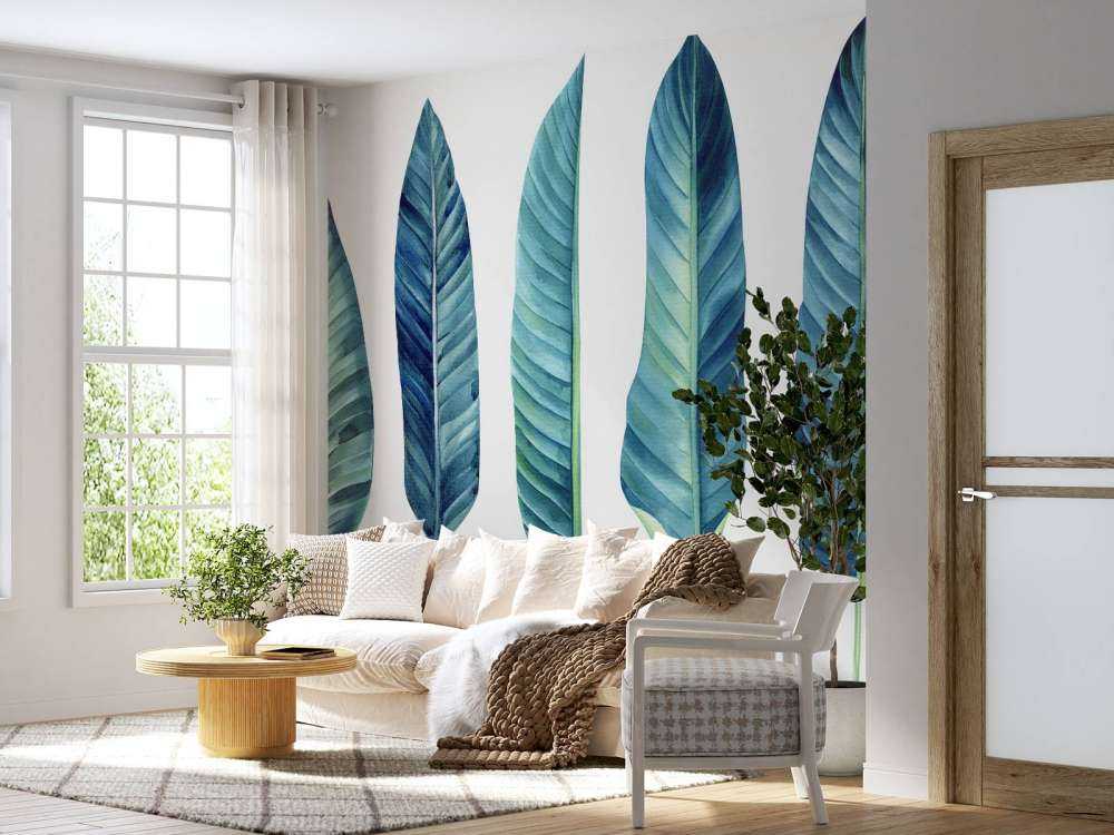 Tropical leaves on white background