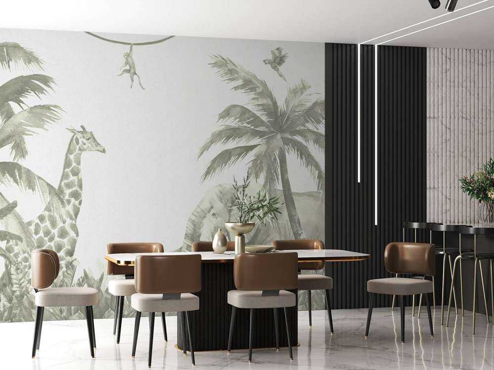 Various jungle animals in green