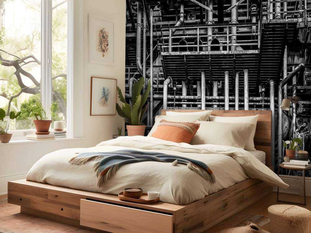 Old industrial factory in black and white