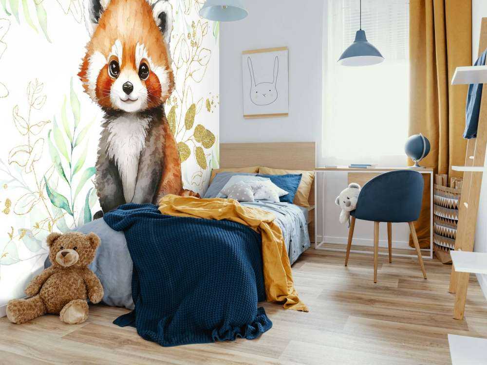 Cute red panda and leaves