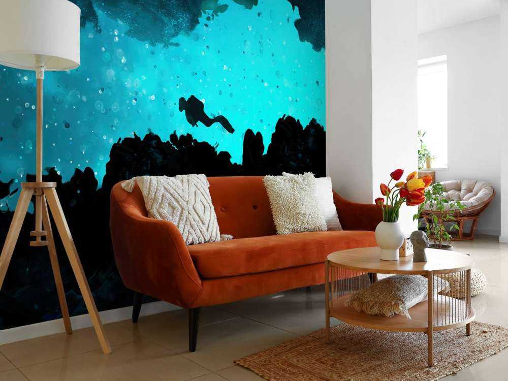 Narrow cave with diver