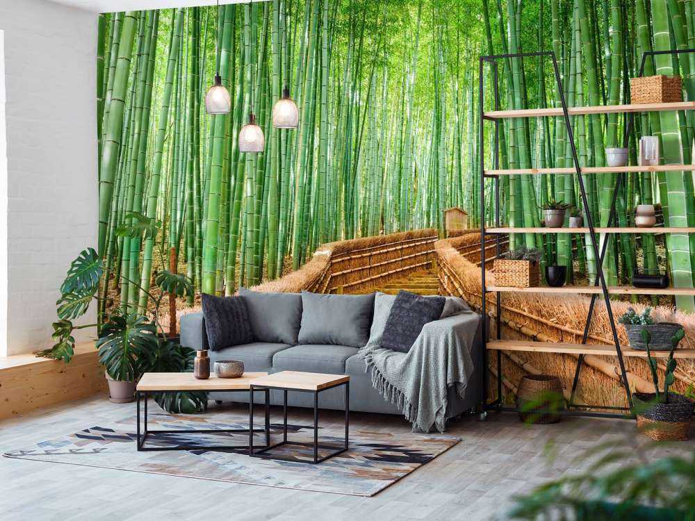 Staircase between bamboo plants