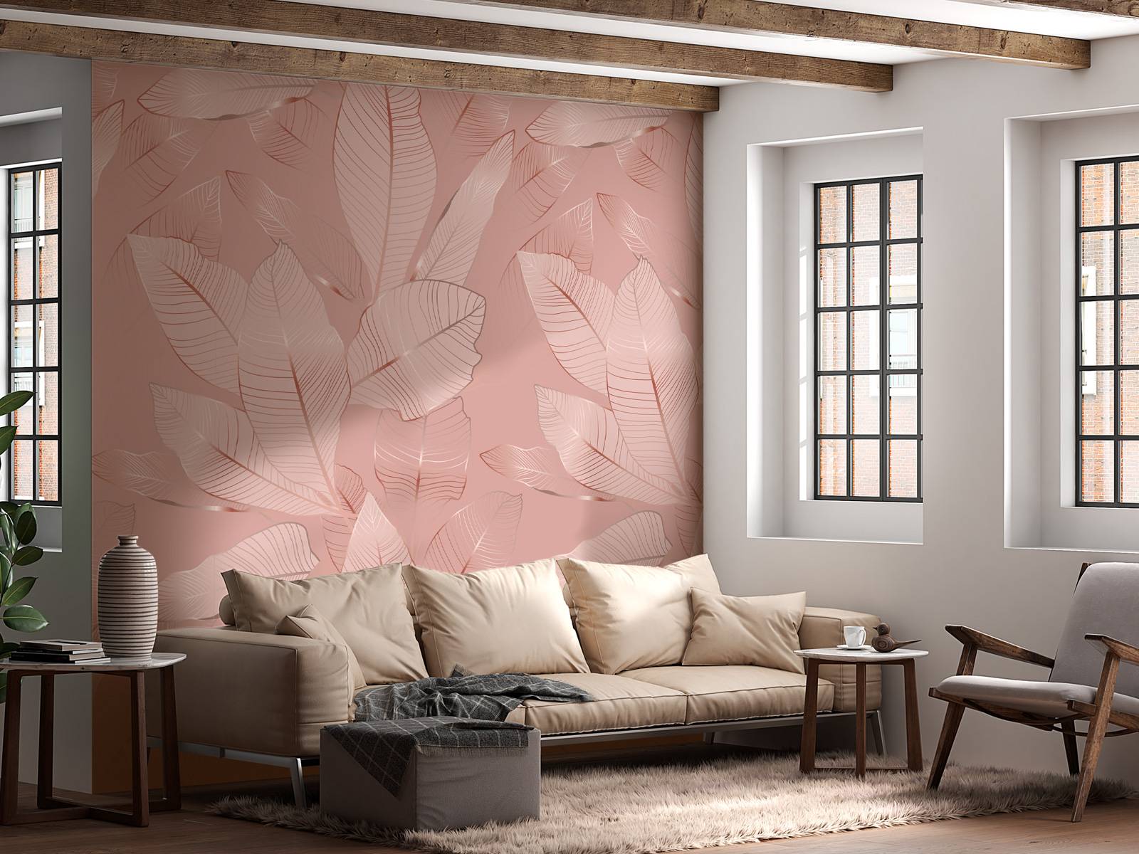Pink gold leaves