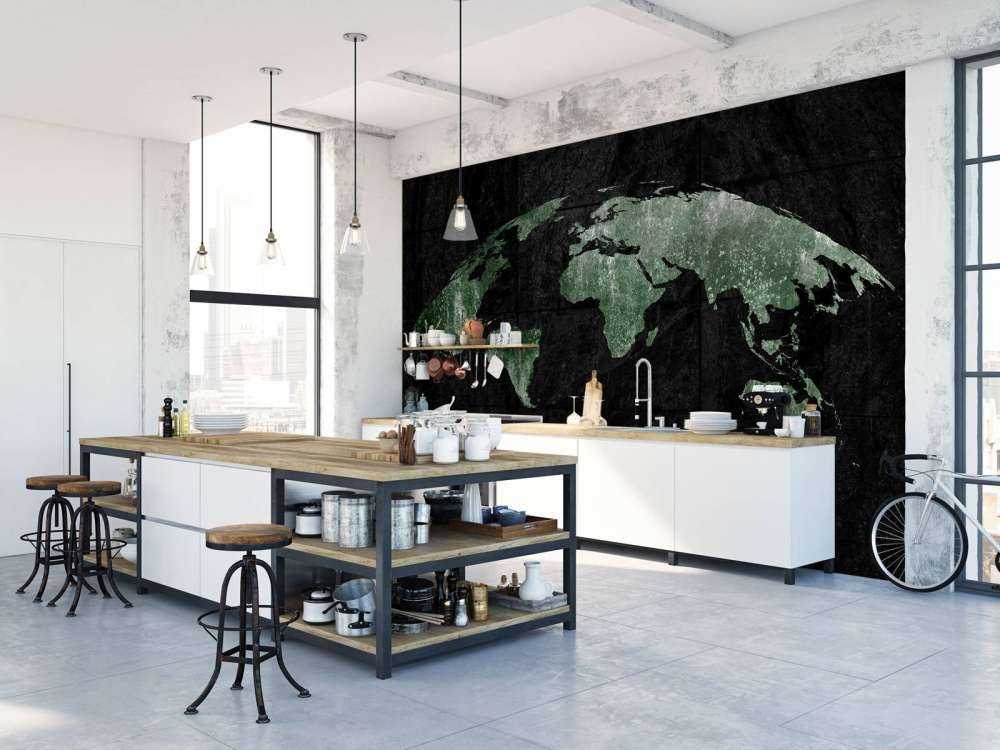 Green world map on concrete