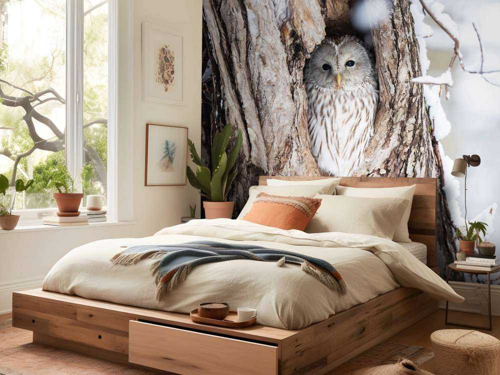 White owl in a hollow tree
