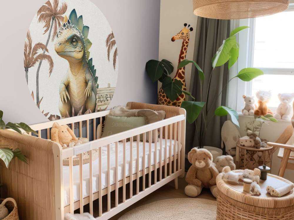 Baby stegosaurus in the taupe jungle